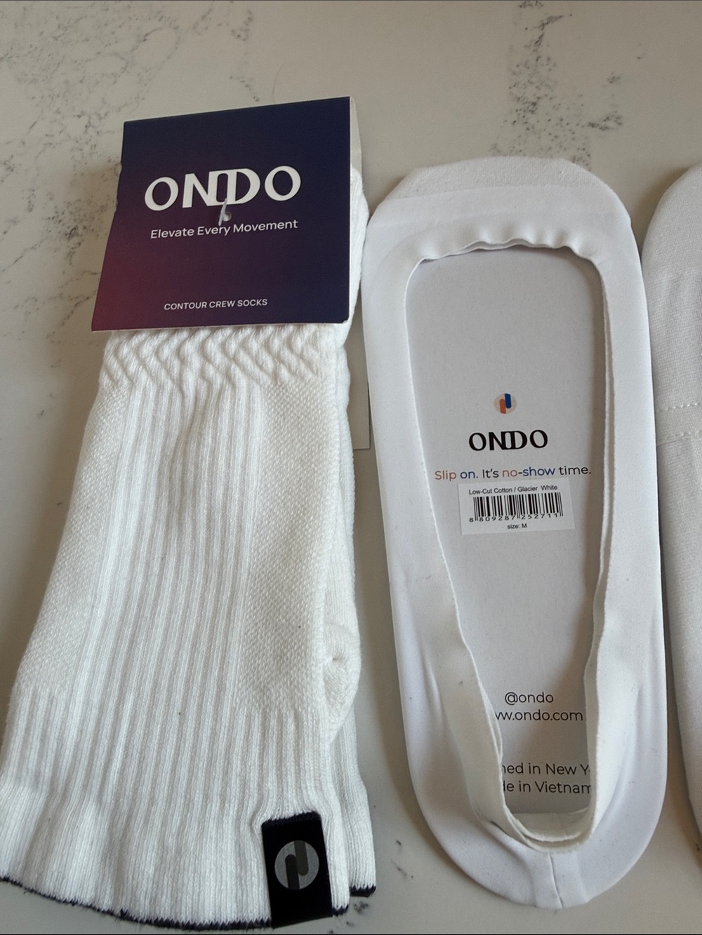ONDO Cotton Socks in White Crew / no show no Slip Style Size Medium/ Large NWT - Picture 7 of 8
